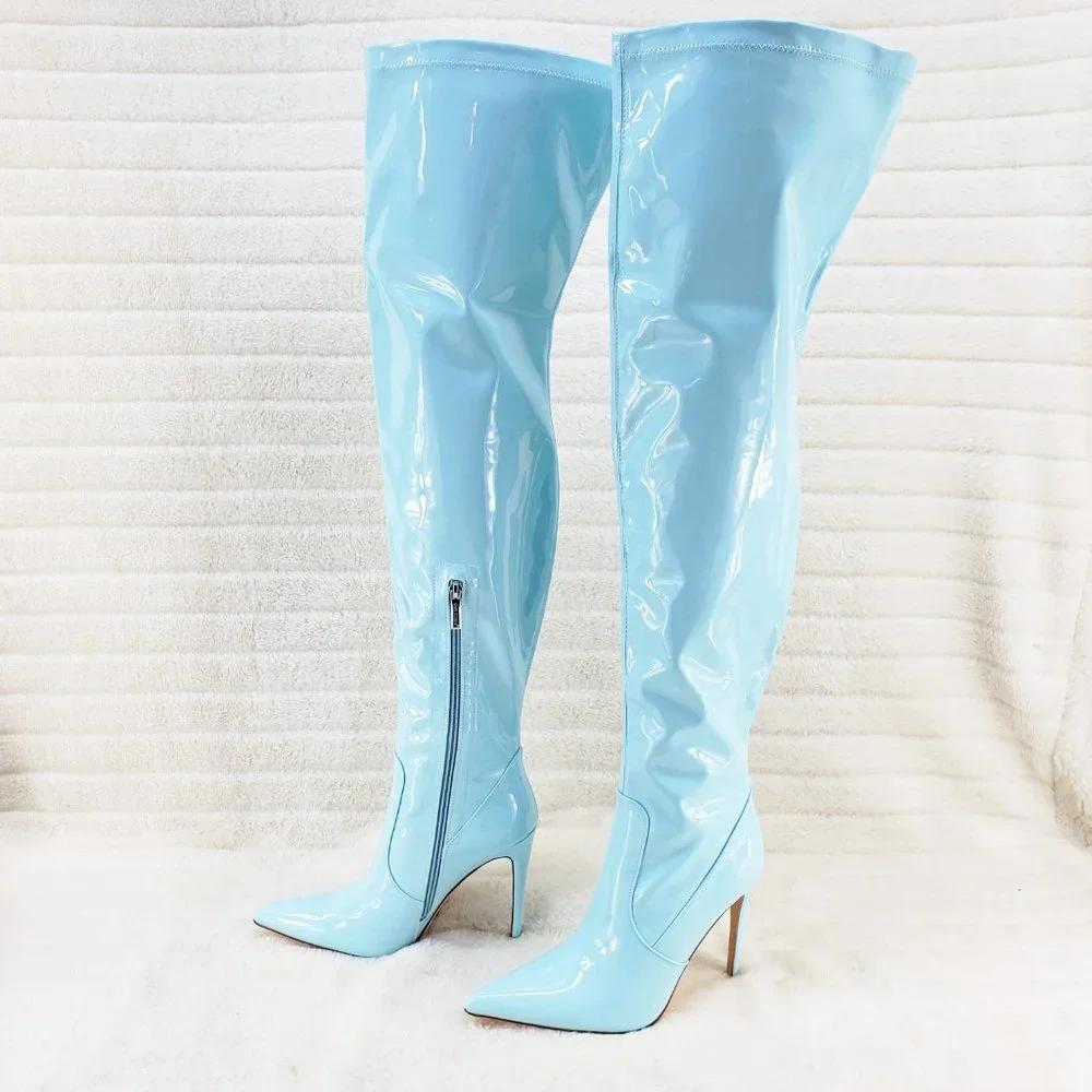 Cape Robbin Patent Over-the-Knee Boots in Light Blue